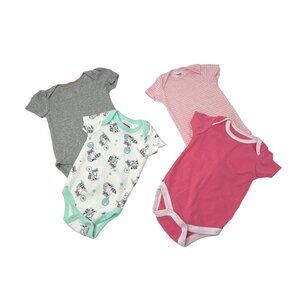 Baby Girl's Body Suits‎ - Pink, White w/Green Light Pink, & Grey - Size 3-6 M